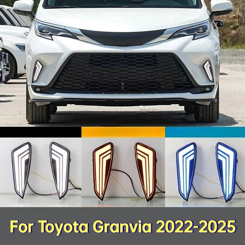 DRL Car Led Daytime Running Lights For Toyota Granvia 2022-2025 Dynamic Turn Signal DRL Front Fog Lamp 12V Daylights Night Blue — view 1