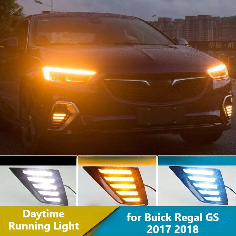 DRL for Buick Regal GS 2017 2018 Led Daytime Running Lights Dynamic Yellow Turn Signal Front Fog Lamp Modification 12V Daylights — view 1