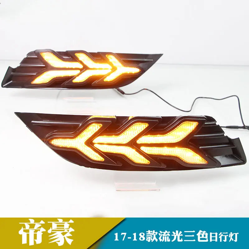 DRL For Geely Emgrand 2018 Car Led Daytime Running Lights Yellow Dynamic Turn Signal Lamp Front Fog Light Modified 12V Daylights — view 4