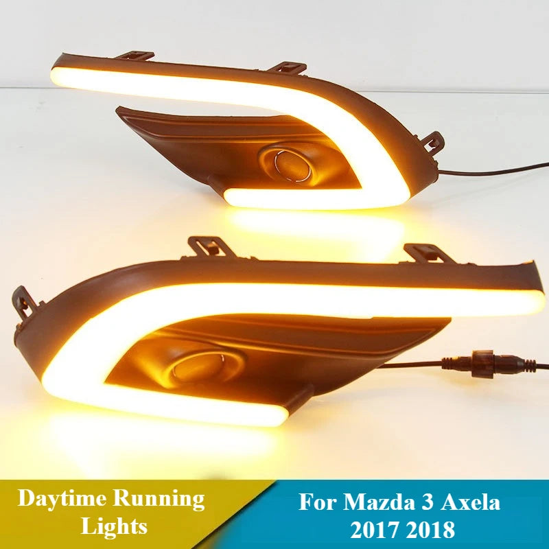 DRL for Mazda 3 Mazda3 Axela 2017 2018 Led Daytime Running Lights Front Fog Lamp Cover Headlight 12V Daylight with Turn Signal — view 3