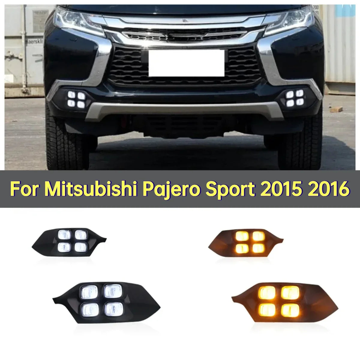 DRL For Mitsubishi Pajero Sport 2015 2016 Fog Lamp Modification Car Led Daytime Running Light Dynamic Yellow Turn Signal Lights — view 2