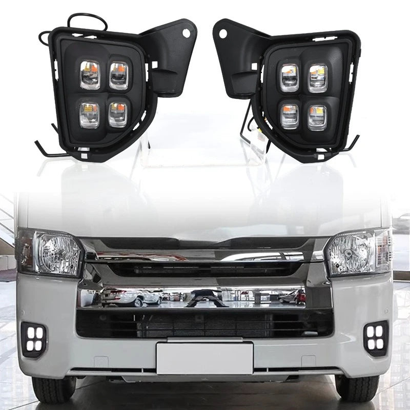 DRL for Toyota Hiace 2014-2018 Car Led Daytime Running Light Front Bumper Fog Lamp Modified Yellow Strobe Turn Signal Light — view 1