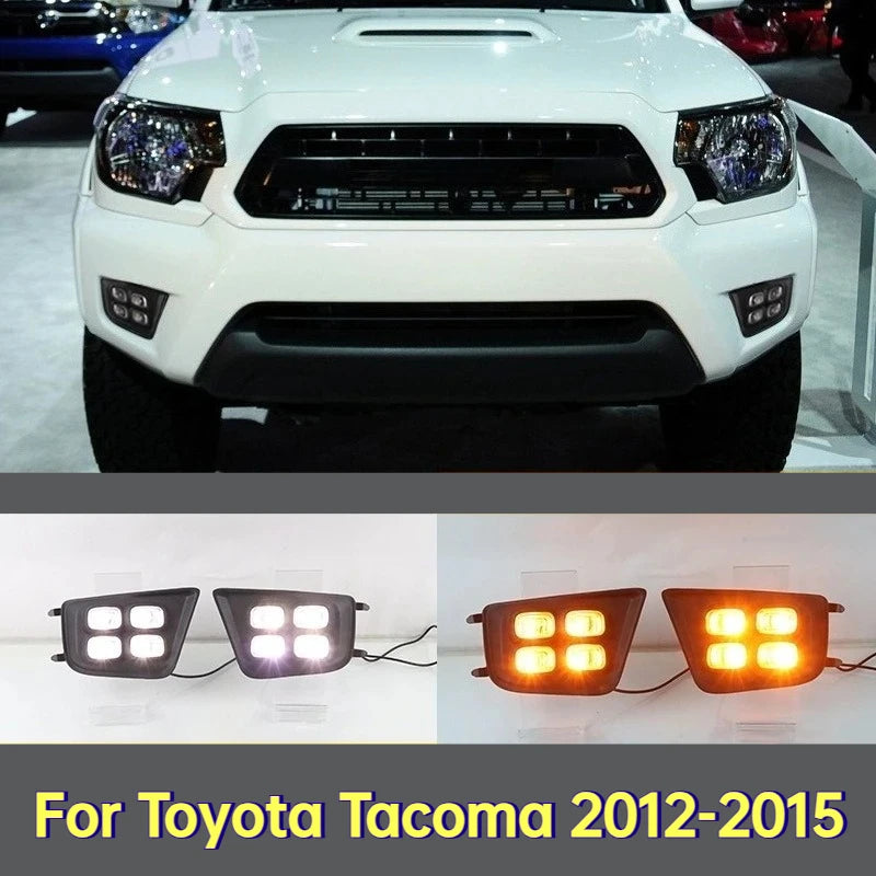 DRL For Toyota Tacoma 2012-2015 Four-eyes Types Car LED Daytime Running Lights with Yellow Turn Signal Lamp White Daylight — view 1