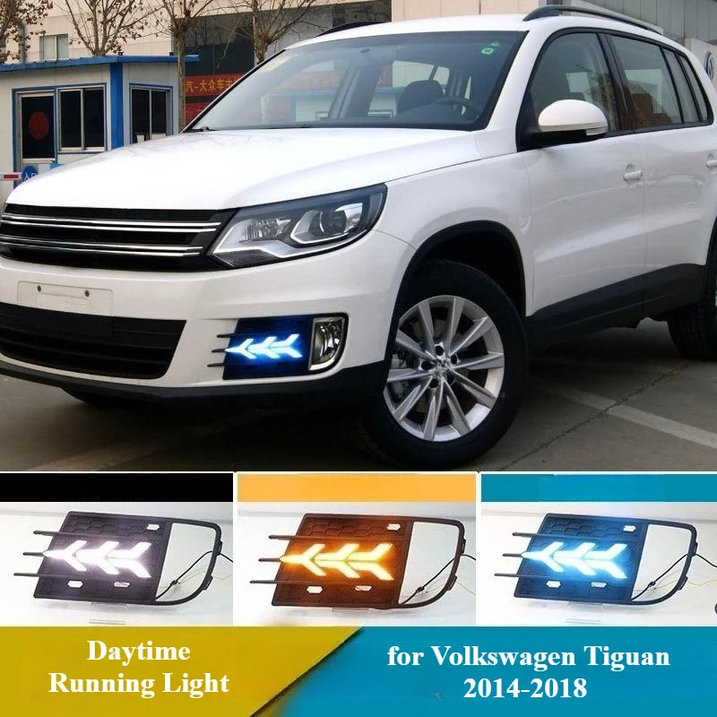 DRL for Volkswagen Tiguan 2014-2018 Car Led Daytime Running Light Modification Streamer Steering Front Fog Light 12V Daylight — view 1