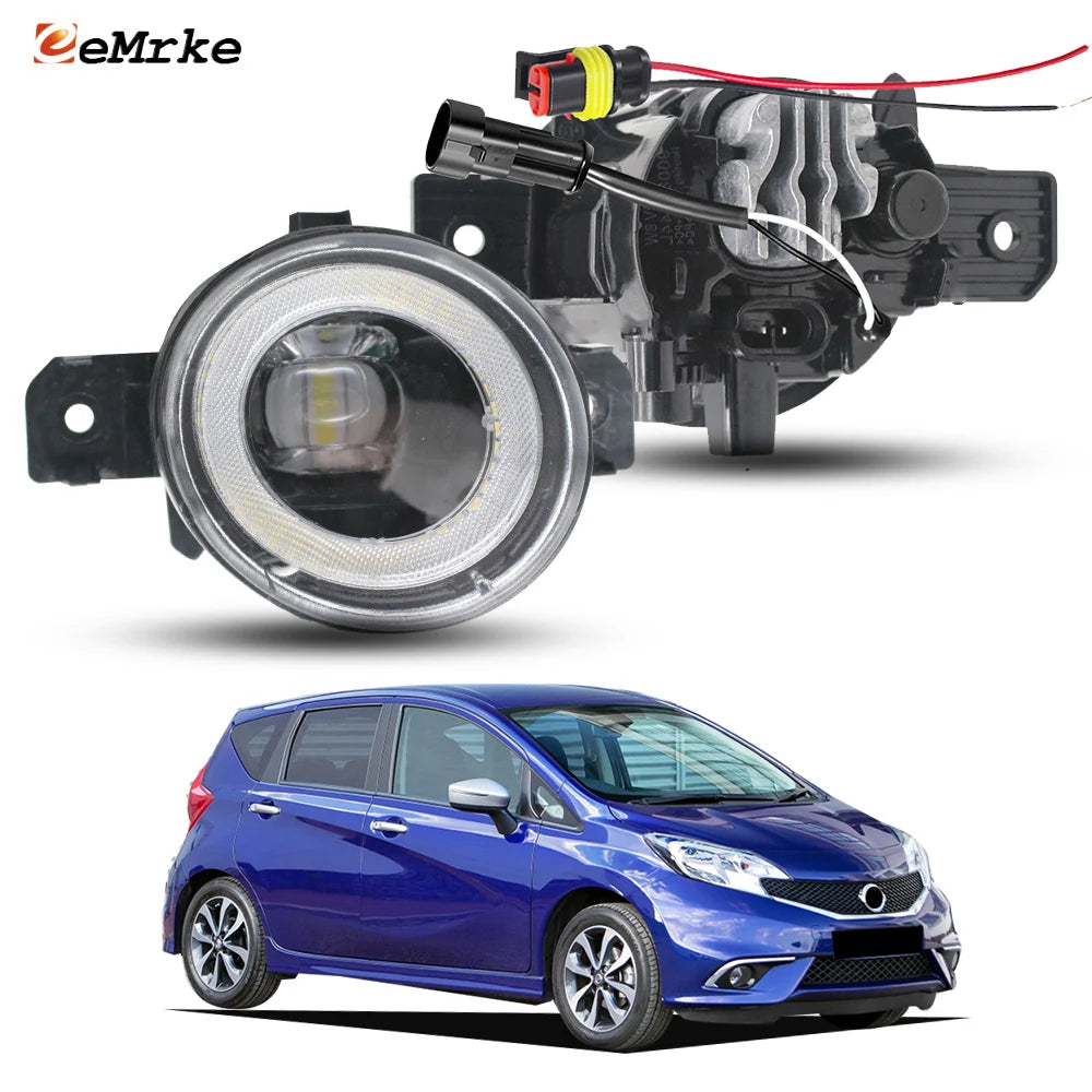 Fog Lights Assembly for Nissan Note E12 / Versa Note 2013 2014 2015 2016 PTF with Clear Lens Angel Eye DRL Car Fog Lamp 30W — view 1