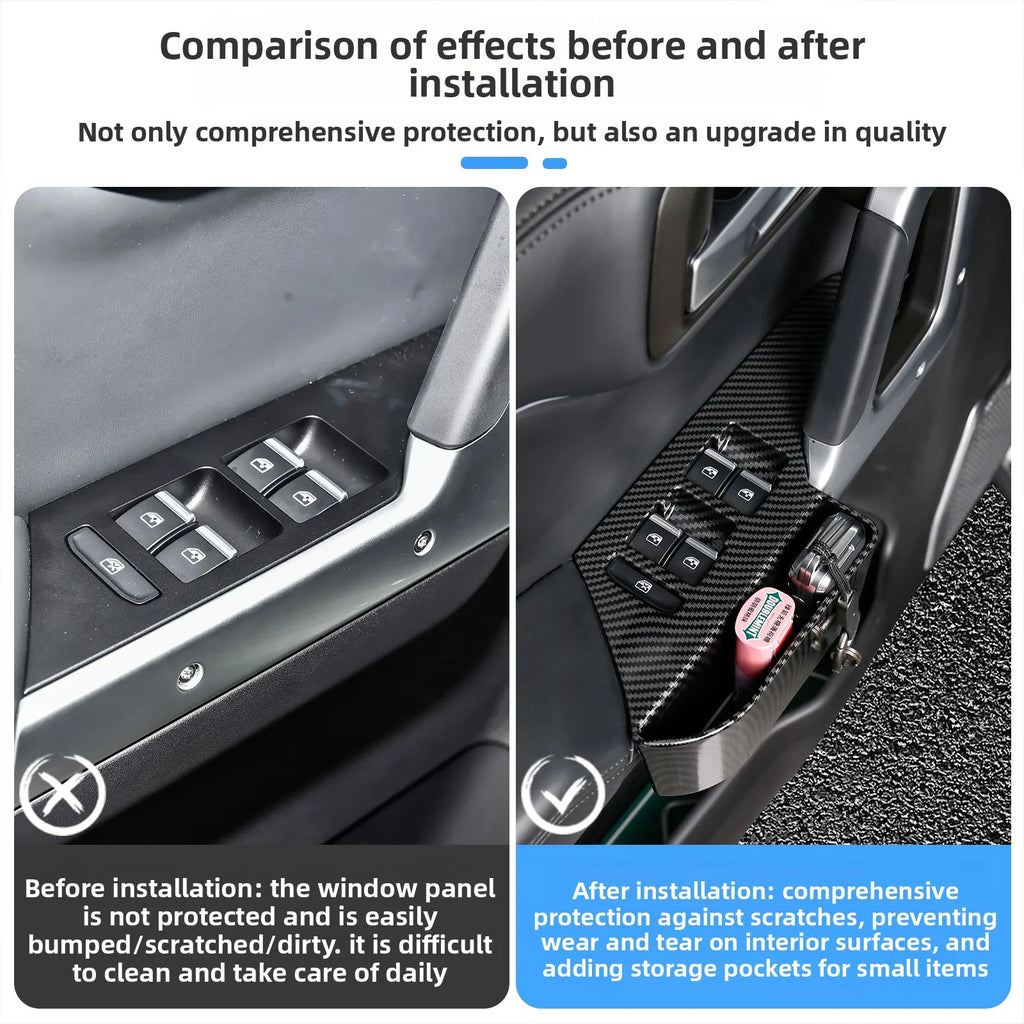 For BJ BAIC 212 T01 2025 2026 Car Door Window Lift Panel Storage Box ABS Carbon Fiber Protective Cover Car Interior Accessories — view 2