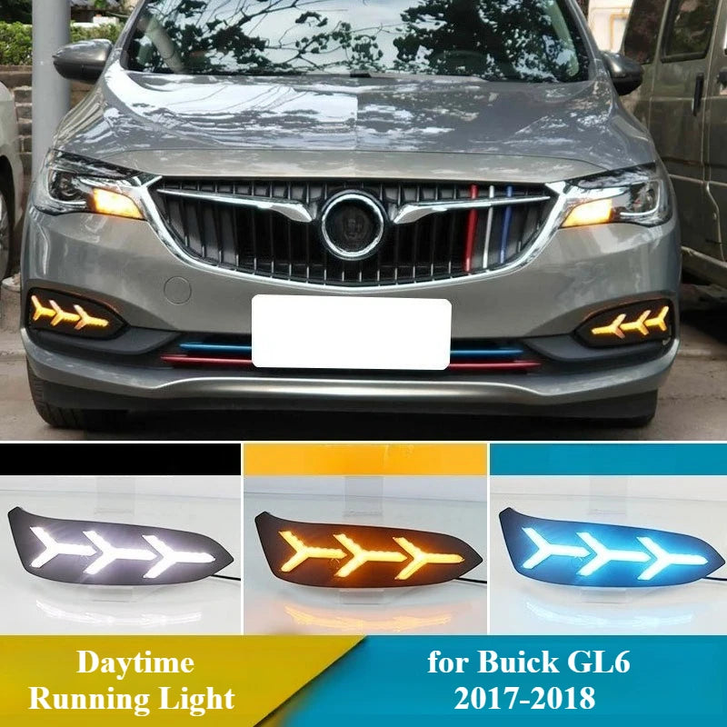 for Buick GL6 2017-2018 2Pcs Car Led Daytime Running Light Yellow Streamer Steering DRL Front Bumper Fog Lamp 12V Daylights — view 1