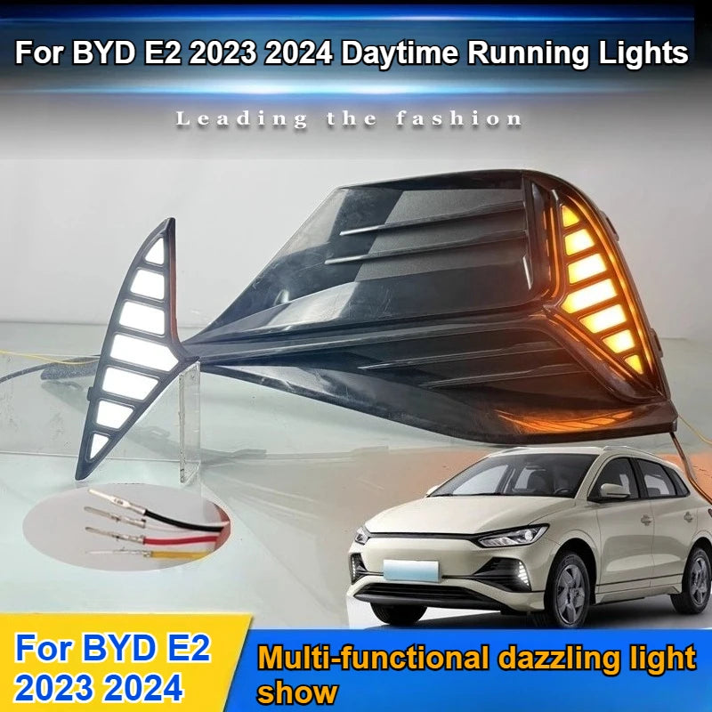 For BYD Atto 2‌‌ E2 2023-2024 LED Daytime Running Lights Front Fog Lamp Frame Decorative Lights Yellow Dynamic Turn Signal — view 1