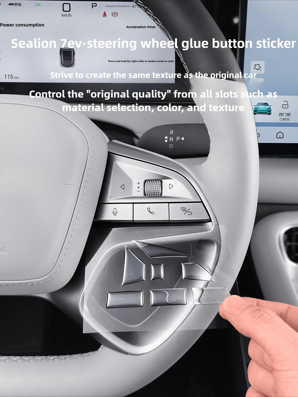 For BYD Sealion 7 14Pcs Car Steering Wheel Dripping Glue Button Protective Sticker Car Interior Anti-scratch Button Cover Trim — view 2