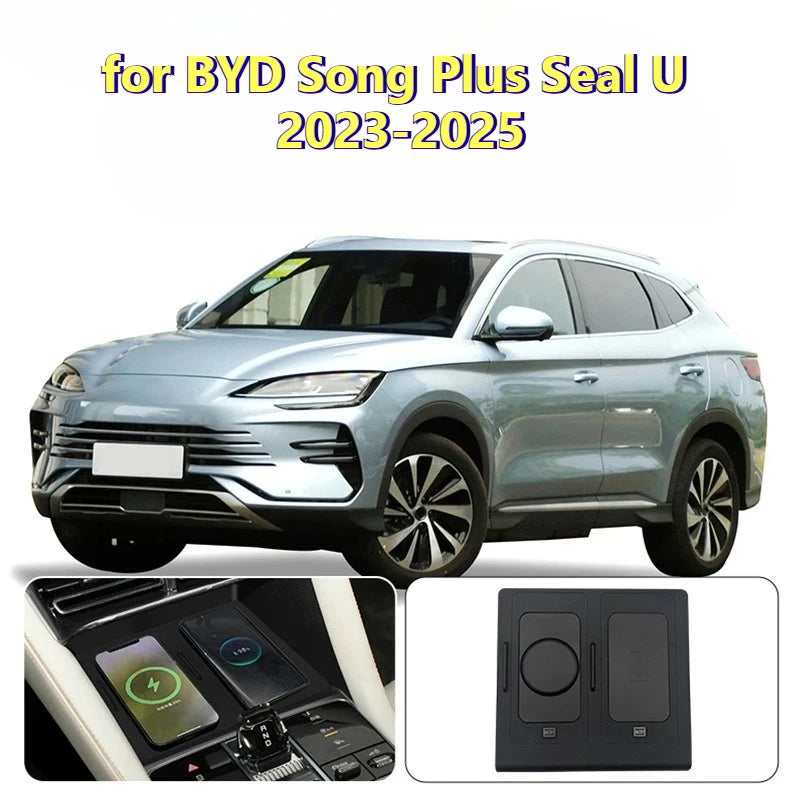 for BYD Song Plus Seal U 2023 2024 2025 Car Center Console Wireless Charger 15W Smart Fast Charging Pad Mobile Phone Holder — view 1
