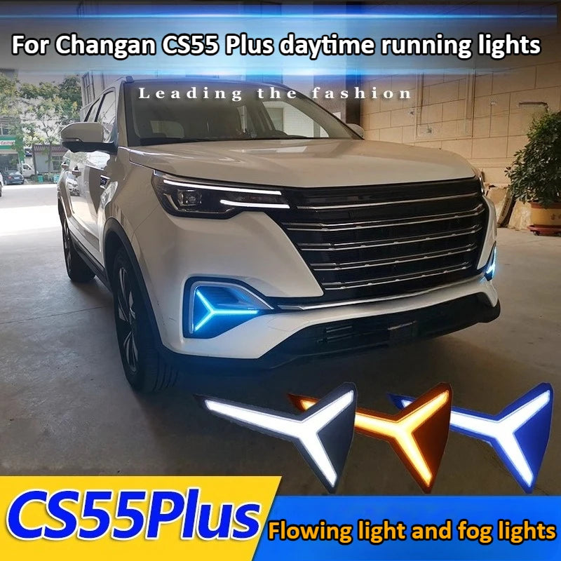 For Changan CS55 Plus Led Daytime Running Light Front Bumper Fog Lamp DRL Yellow Dynamic Turn Signal Driving Light Night Blue — view 3