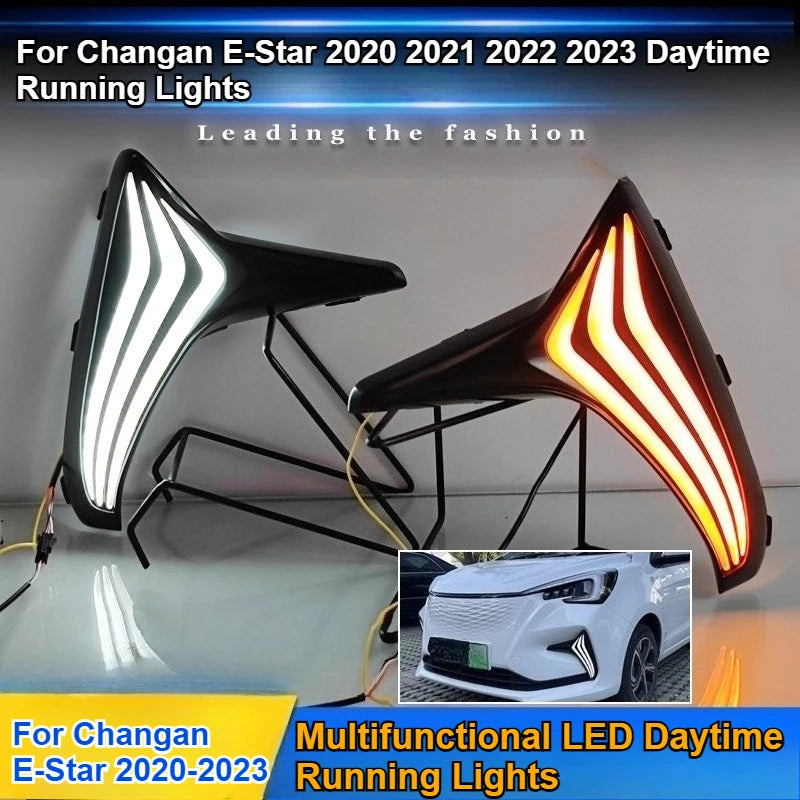 For Changan E-Star 2020 2021 2022 2023 Car LED Daytime Running Lights DRL Yellow Dynamic Turn Signal Front Fog Lamp 12V Daylight — view 2