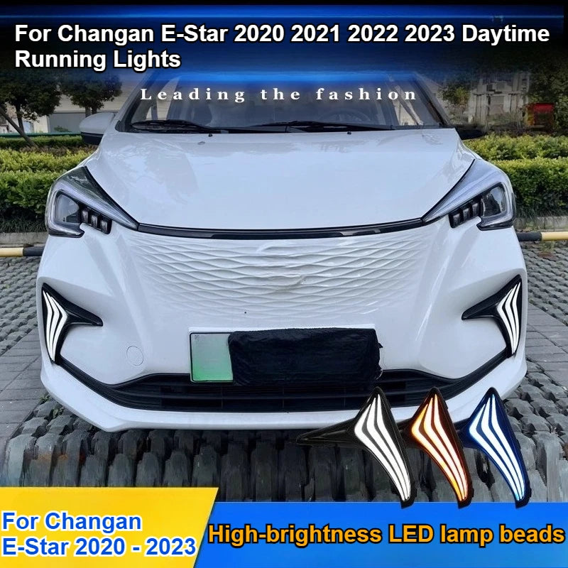 For Changan E-Star 2020 2021 2022 2023 Car LED Daytime Running Lights DRL Yellow Dynamic Turn Signal Front Fog Lamp 12V Daylight — view 3