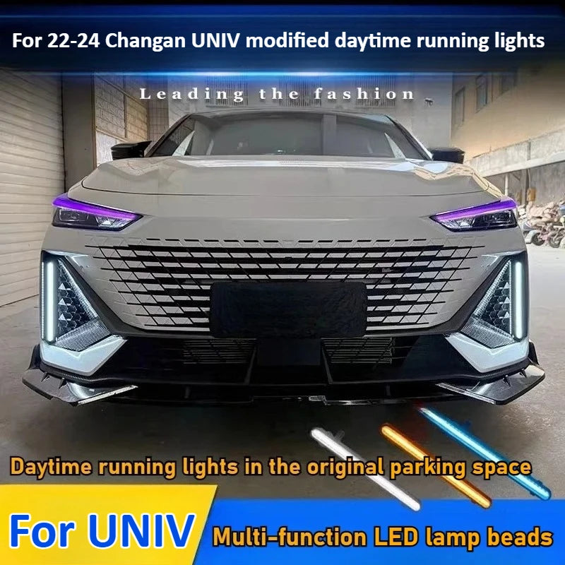 For Changan UNIV UNI-V 2022-2024 Car Led Daytime Running Light Front Bumper Fog Lamp DRL Yellow Dynamic Turn Signal Night Blue — view 2