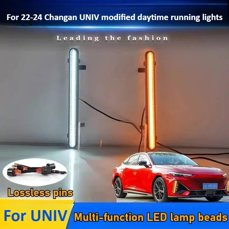 For Changan UNIV UNI-V 2022-2024 Car Led Daytime Running Light Front Bumper Fog Lamp DRL Yellow Dynamic Turn Signal Night Blue — view 3