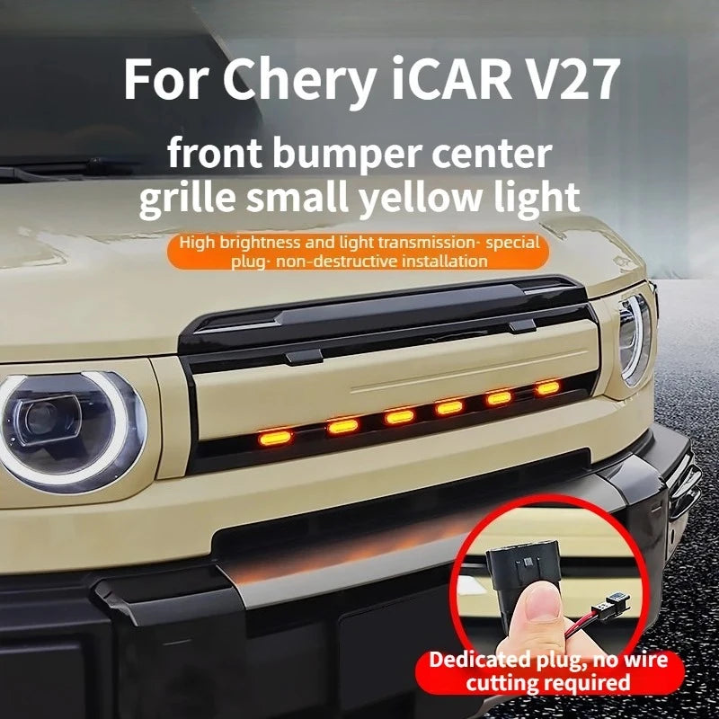 For Chery iCAUR iCAR V27 2026 Car Front Bumper Grille Small Yellow Light LED Off-Road Auxiliary Warning Light Decorative Lamps — view 2
