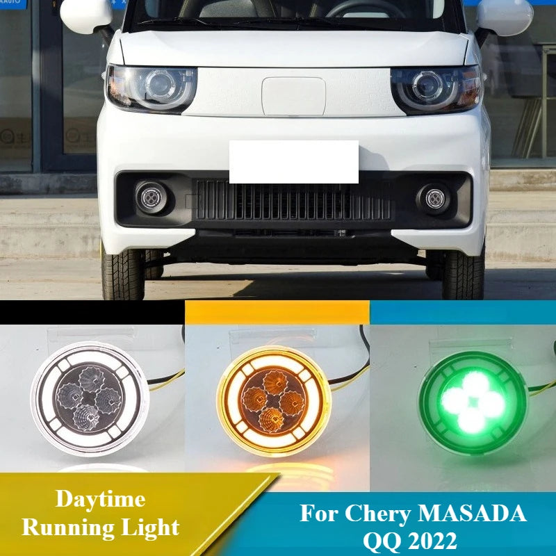 For Chery MASADA QQ 2022 Led Daytime Running Lights Dynamic Yellow Light Turn Signal Front Bumper Fog Lamp DRL Night Green — view 1