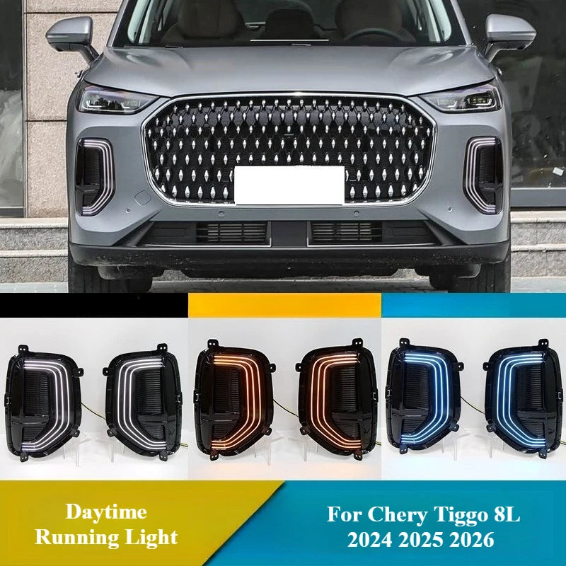 For Chery Tiggo 8L 2024 2025 2026 Car Led Daytime Running Light DRL Dynamic Turn Signal Night Ice Blue Front Fog Light Modified — view 1