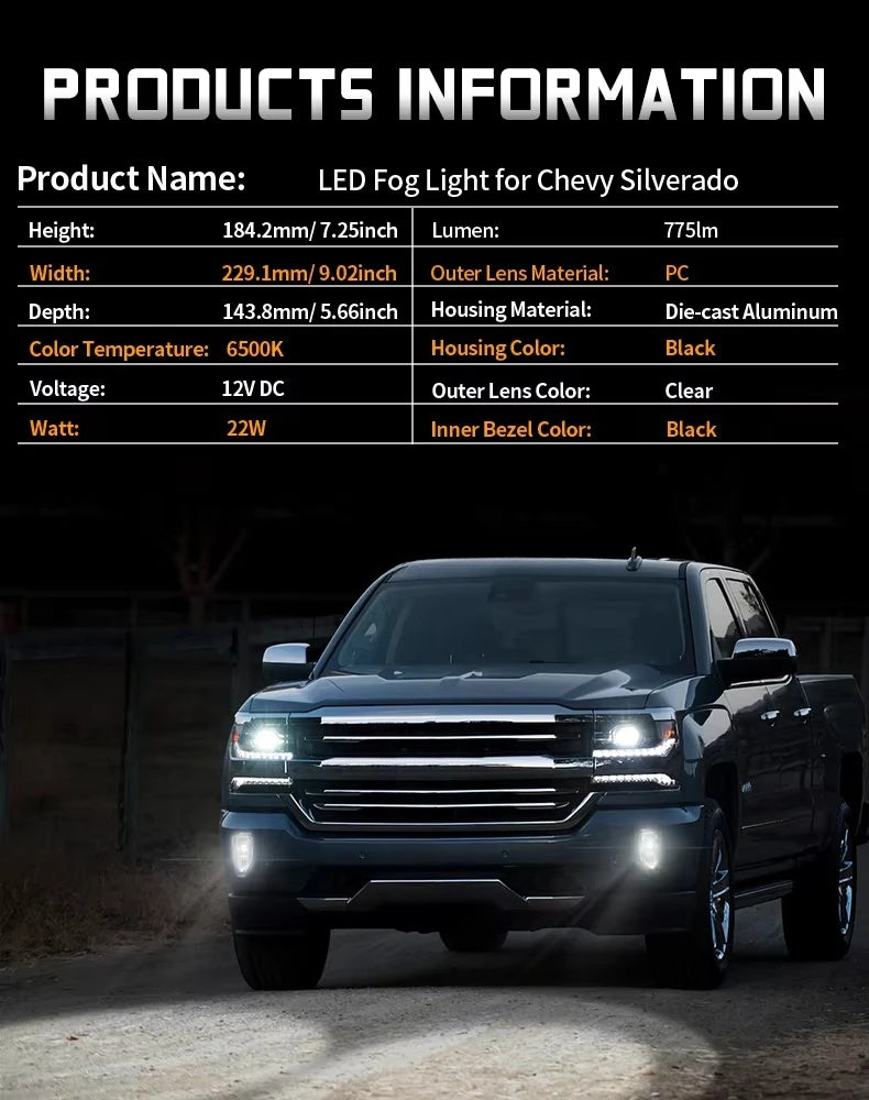For Chevrolet Silverado 1500 2016 2017 2018 Led Fog Lights 6500K High Brightness Front Bumper Singal Lamp Fog Lamp Assembly DOT — view 6