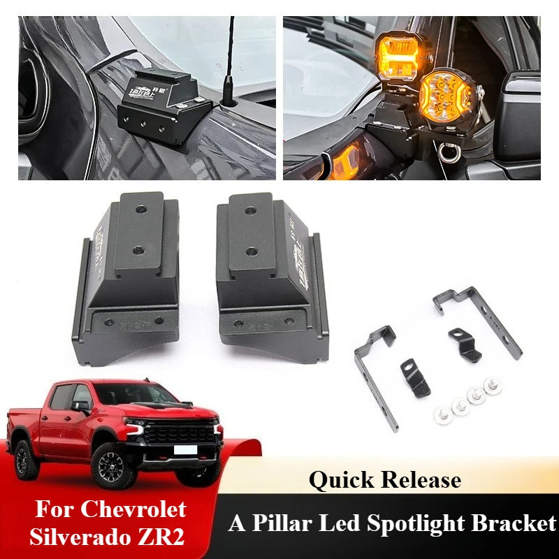 For Chevrolet Silverado ZR2 Car A Pillar Led Spotlight Bracket Front Engine Hood Quick Release Dual Guide Rail Expansion Stand — view 1