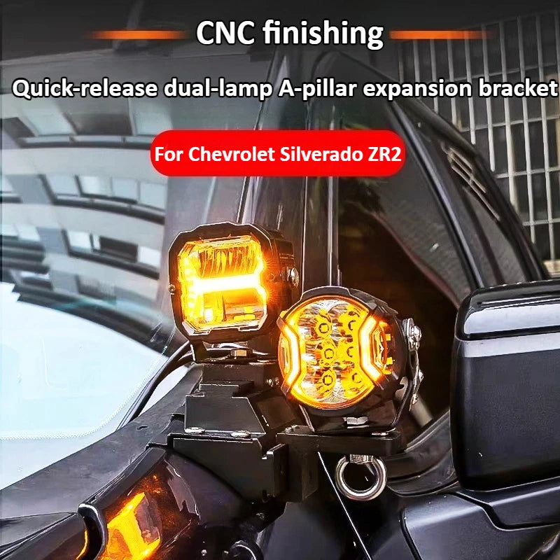 For Chevrolet Silverado ZR2 Car A Pillar Led Spotlight Bracket Front Engine Hood Quick Release Dual Guide Rail Expansion Stand — view 2