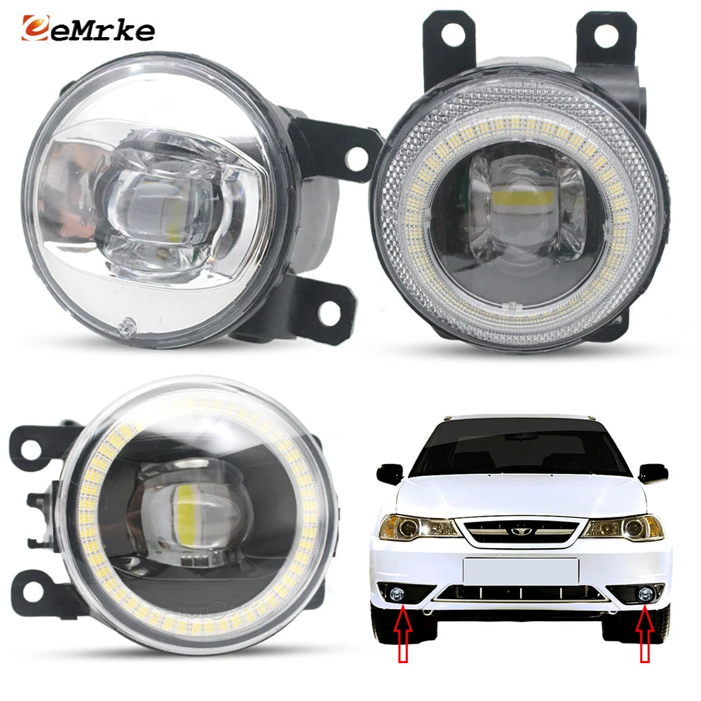 For Daewoo Nexia N150 KLETN 2008 2009 2010 2011 2012 13 14 05.2016 LED Fog Lights Lens Angel Eyes Exterior Fog Lamp Accessories — view 1