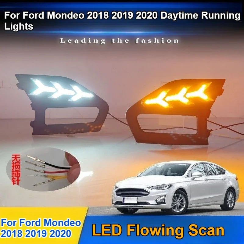 For Ford Mondeo Fusion 2018 2019 2020 Car Led Daytime Running Light Front Fog Lamp DRL Yellow Dynamic Turn Signal Night Blue — view 2