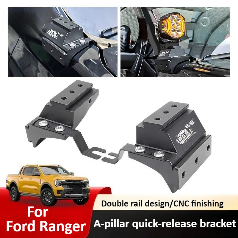 For Ford Ranger Car A Pillar Led Spotlight Bracket Front Engine Hood Quick Release Dual Guide Rail Expansion Stand Lamp Holder — view 2