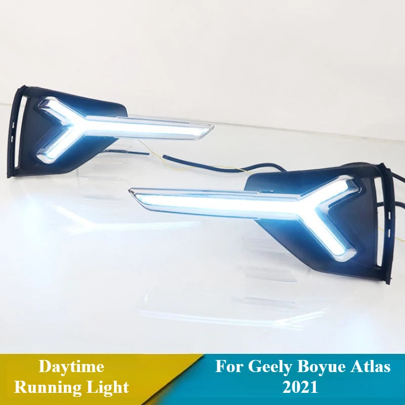 For Geely Boyue Atlas 2021 2Pcs Car Led Daytime Running Lights Dynamic Turn Signal Modified Front Bumper Fog Lamp 12V Daylights — view 6