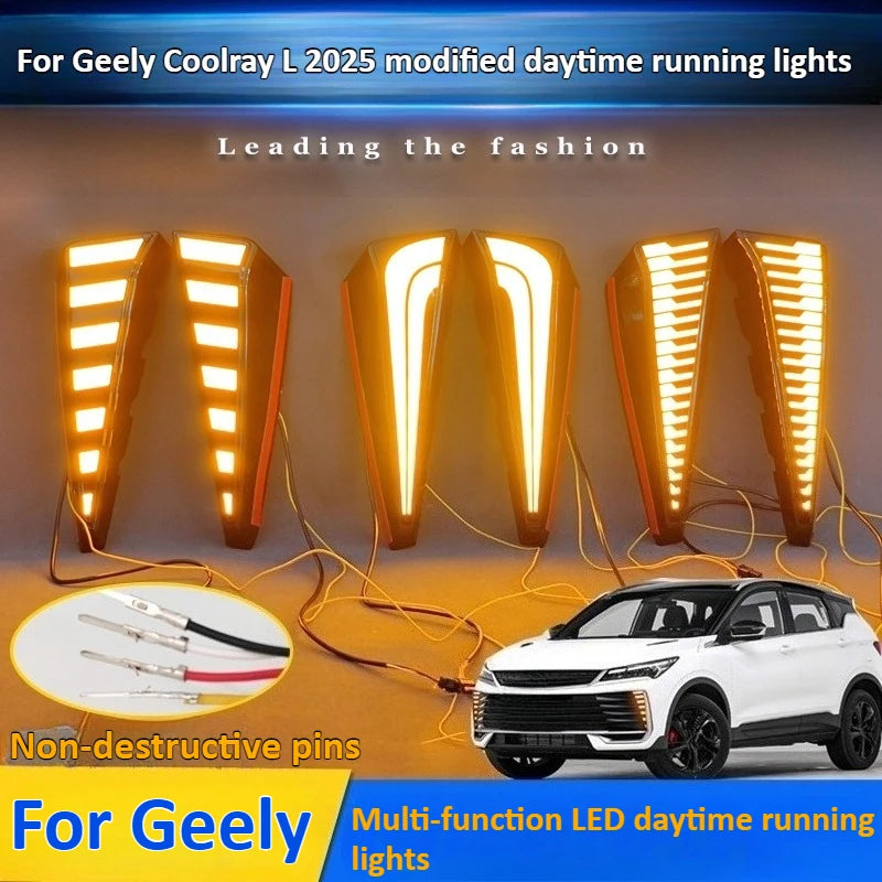 For Geely Coolray L 2025 2Pcs Led Daytime Running Lights DRL Dynamic Turn Signal Front Bumper Fog Lamp 12V Daylights Accessories — view 1