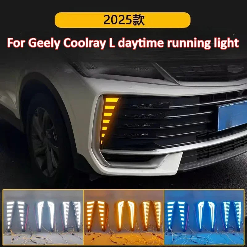 For Geely Coolray L 2025 2Pcs Led Daytime Running Lights DRL Dynamic Turn Signal Front Bumper Fog Lamp 12V Daylights Accessories — view 2