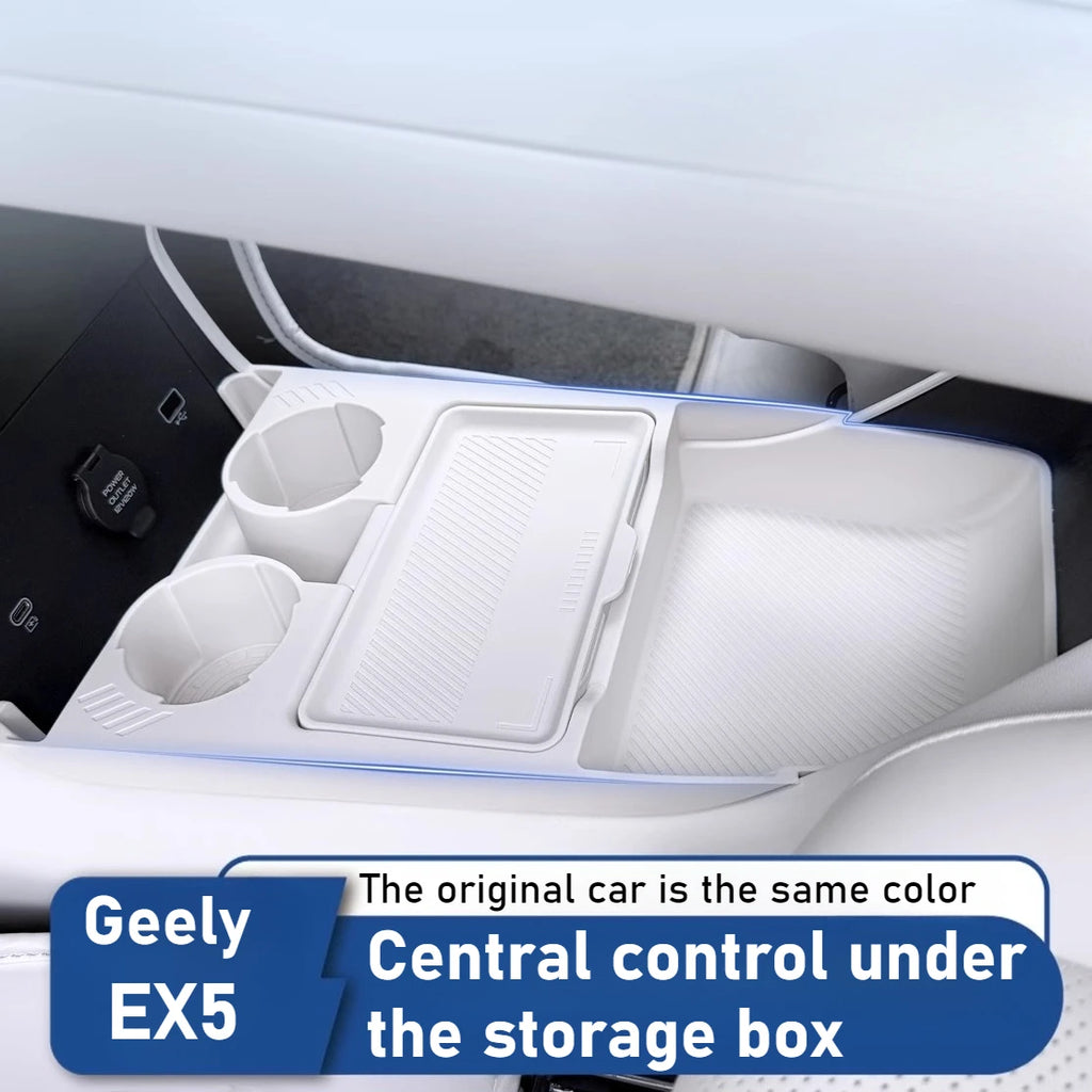 For Geely E5 EX5 E.MAS 7 Car Central Console Lower Storage Box with Cover, Silicone Anti-slip Organizer Tray Box Cup Holder — view 2