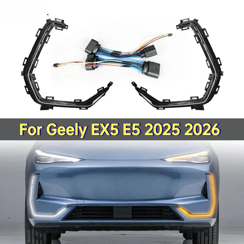 For Geely EX5 E5 2025 2026 Car Led Daytime Running Light Dynamic Turn Signal Front Bumper Fog Light Modification 12V Daylights — view 1