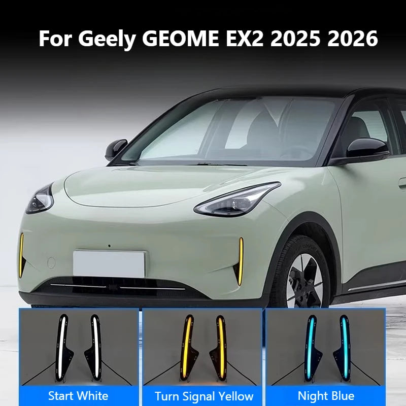 For Geely GEOME EX2 2025 2026 Car Led Daytime Running Lights DRL Dynamic Turn Signals Front Fog Lights Modified 12V Daylights — view 1