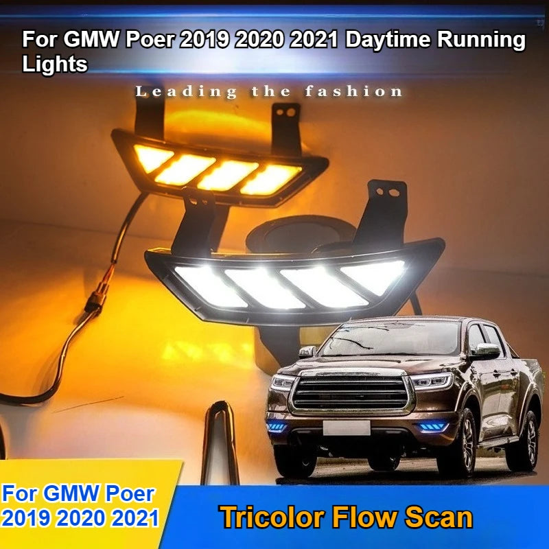 For GMW Poer 2019 2020 2021 Car Led Daytime Running Light Front Fog Lamp Yellow Dynamic Turn Signal DRL 12V Daylight Night Blue — view 2