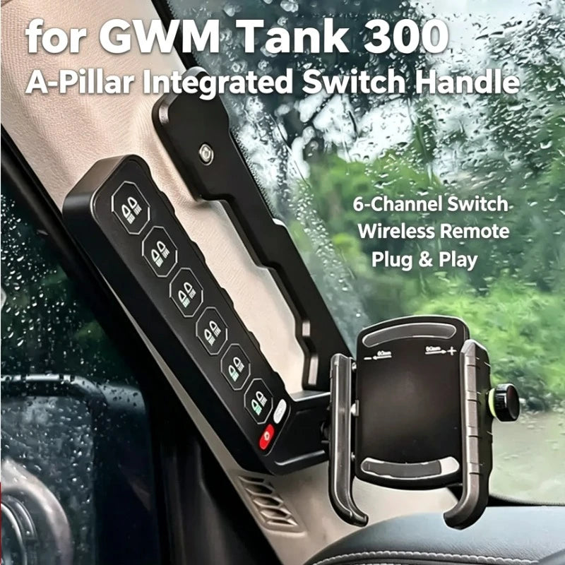 For GWM Tank 300 2021-2026 Car A-Pillar Six-Way Integrated Handle Switch Wireless Remote Control LED Spotlight Switch Panel — view 1