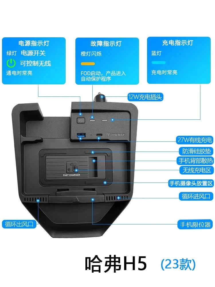 for Haval H5 2023 for GWM Poer·KingKong 2024 Car Wireless Chargers Center Console Fast Charging Bracket Interior Phone Holder — view 5