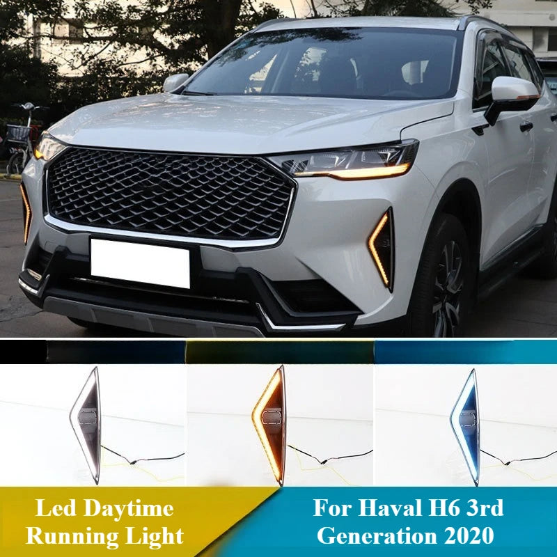 For Haval H6 3rd Generation 2020 Car Led Daytime Running Light Streamer Steering Modified DRL Front Bumper Fog Lamp 12V Daylight — view 1