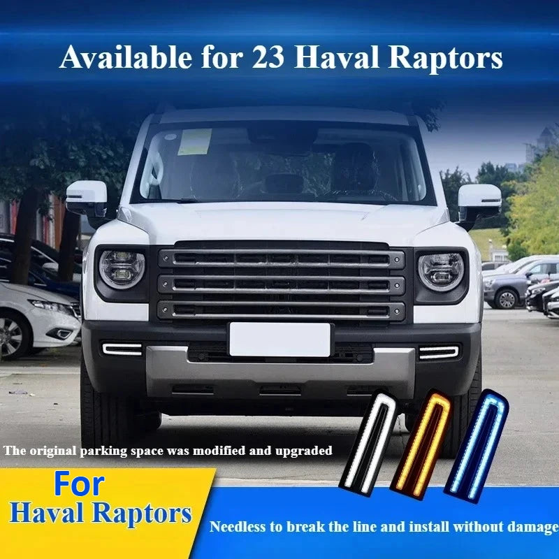For Haval Raptor 2023 Car Led Daytime Running Light DRL Front Bumper Fog Lamp Dynamic Turn Signal 12V Daylights Night Blue — view 2