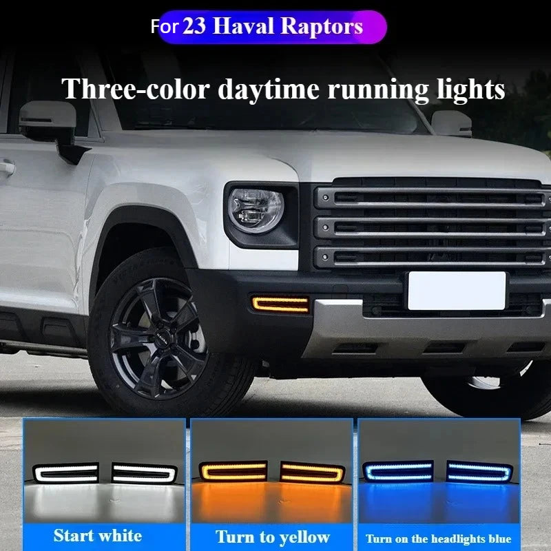 For Haval Raptor 2023 Car Led Daytime Running Light DRL Front Bumper Fog Lamp Dynamic Turn Signal 12V Daylights Night Blue — view 3