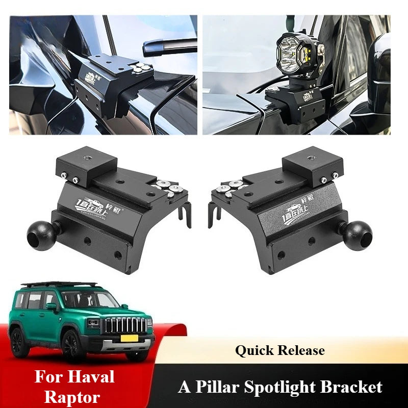 For Haval Raptor Car A Pillar Spotlight Bracket Front Engine Hood Quick Release Dual Guide Rail Expansion Stand Spot Lamp Holder — view 1