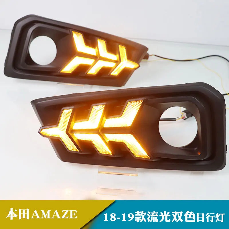 For Honda AMAZE 2018-2019 Car Led Daytime Running Lights DRL Dynamic Turn Signal Lamp Front Fog Light Modified 12V Daylights — view 3