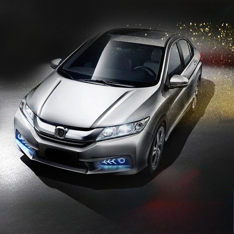 For Honda City 2015 2016 2017 Car LED Daytime Running Light DRL Yellow Dynamic Turn Signal Front Bumper Fog Lamp 12V Daylights — view 2