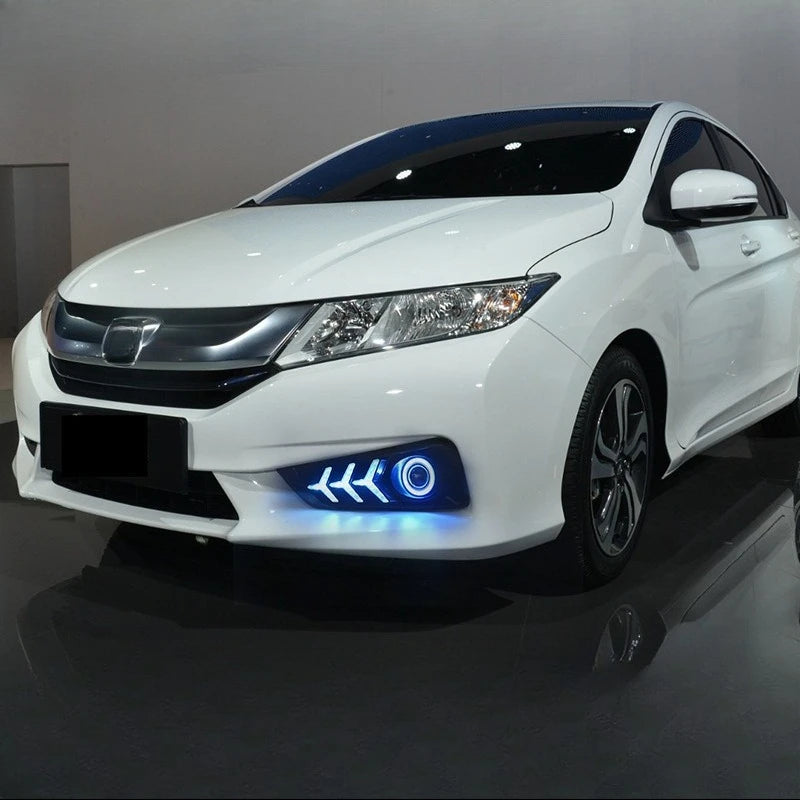 For Honda City 2015 2016 2017 Car LED Daytime Running Light DRL Yellow Dynamic Turn Signal Front Bumper Fog Lamp 12V Daylights — view 3