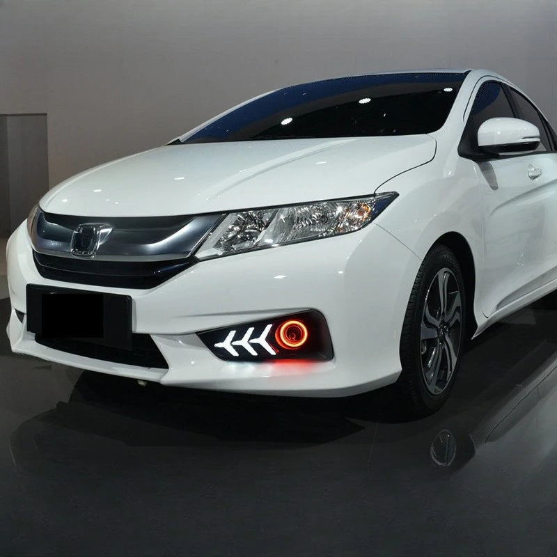 For Honda City 2015 2016 2017 Car LED Daytime Running Light DRL Yellow Dynamic Turn Signal Front Bumper Fog Lamp 12V Daylights — view 4