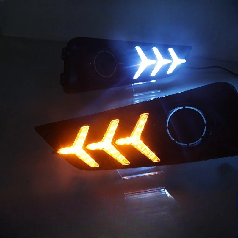 For Honda City 2015 2016 2017 Car LED Daytime Running Light DRL Yellow Dynamic Turn Signal Front Bumper Fog Lamp 12V Daylights — view 5