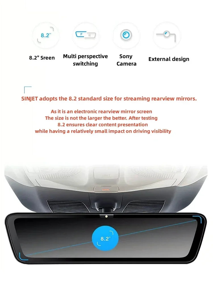 For Honda Civic CRV Accord 8.2" 1080p Streaming Media Dash Recorder Rearview Mirror Camera Front Rear Night Vision Video Recorde — view 6