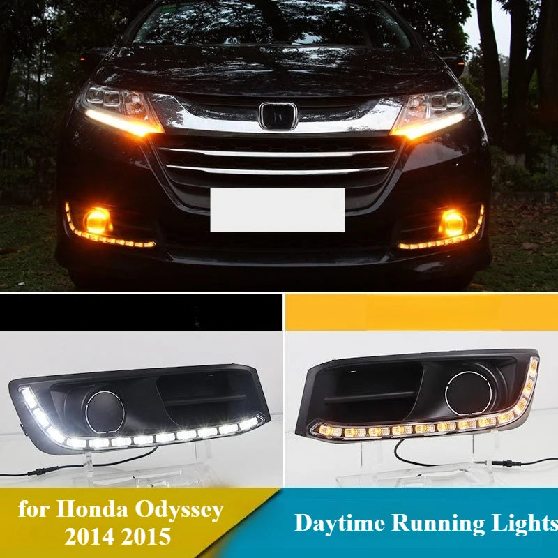 for Honda Odyssey 2014-2017 2Pcs Car Led Daytime Running Lights Yellow Streamer Steering Front Bumper Fog Lamp DRL 12V Daylight — view 1