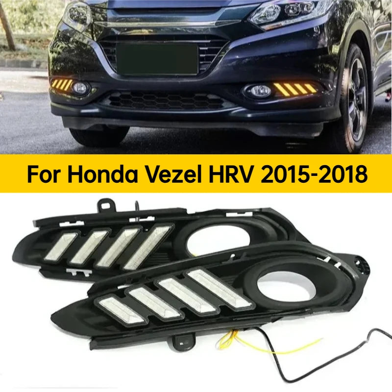For Honda Vezel HRV 2015-2018 Car Led Daytime Running Light Dynamic Turn Signal Front Fog Lamp Modification 12V Daylights — view 1
