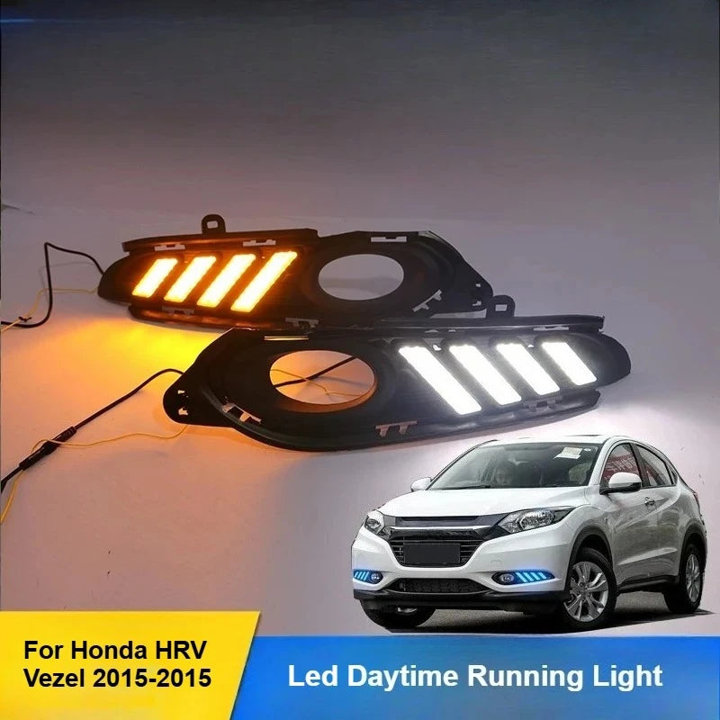 For Honda Vezel HRV 2015-2018 Car Led Daytime Running Light Dynamic Turn Signal Front Fog Lamp Modification 12V Daylights — view 2